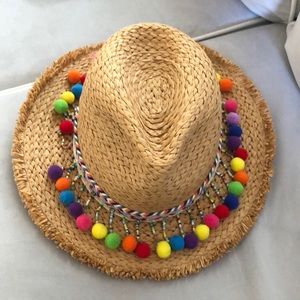 Beaty Johnson Pom Pom Straw Hat